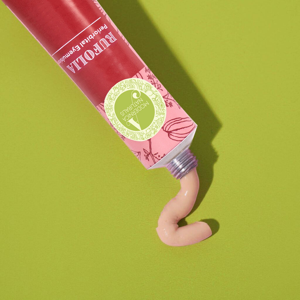Rufolia Emulsie Periorbitală pentru Ochi - Luminare, calmare și fermitate pentru zona de sub ochi, cu Manjistha, Aloe Vera, Niacinamidă și Acid Hialuronic (Rufolia Periorbital Eyemulsion - Brighten, Soothe and Firm Under-Eyes)