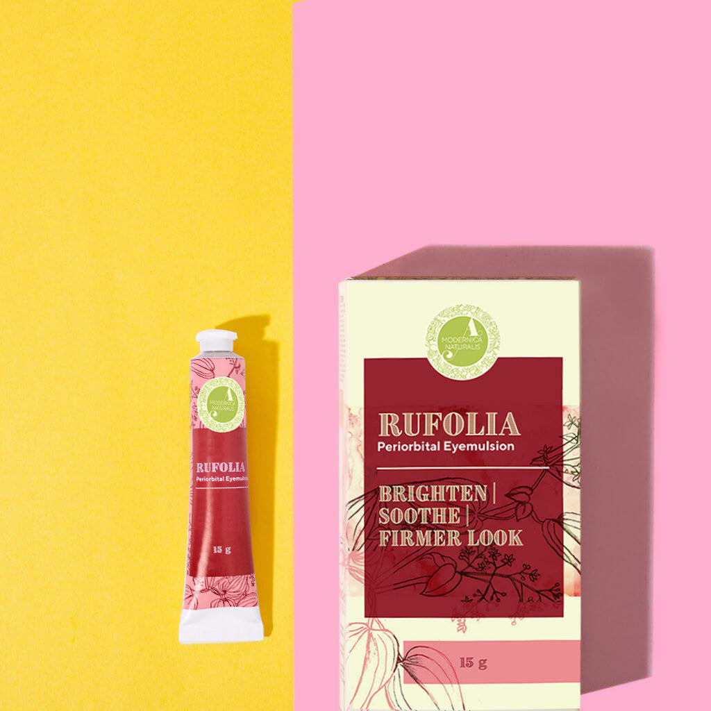 Rufolia Emulsie Periorbitală pentru Ochi - Luminare, calmare și fermitate pentru zona de sub ochi, cu Manjistha, Aloe Vera, Niacinamidă și Acid Hialuronic (Rufolia Periorbital Eyemulsion - Brighten, Soothe and Firm Under-Eyes)