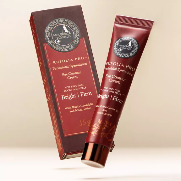 Rufolia PRO Periorbitală pentru Ochi - Cremă contur de ochi – Luminare, calmare și fermitate pentru zona de sub ochi, cu Manjistha, Aloe Vera, Niacinamidă și Acid Hialuronic (Rufolia Periorbital Eyemulsion - Brighten, Soothe and Firm Under-Eyes)